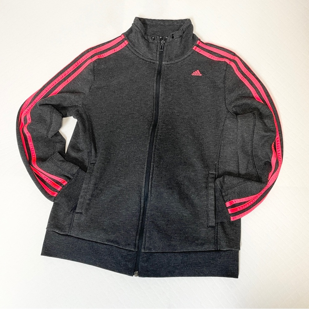 Adidas Sport Essential Women's‎ Gray Pink Zip up Track Jacket Size Medium